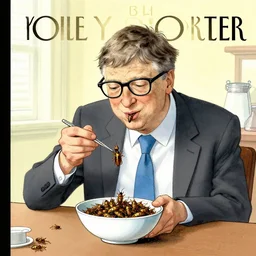 New Yorker cartoon of Bill Gates eating a bowl of crickets