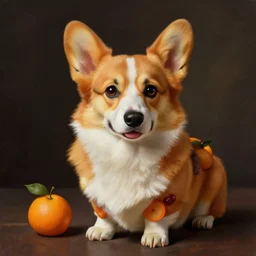 portrait by giuseppe arcimboldo of a corgi dog made with fruits, cinematic lighting, hyper detailed, airbrush, 4 k