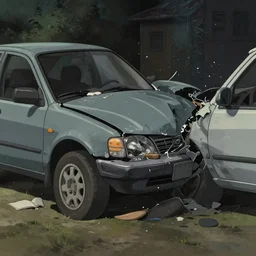 a messy car accident, anime art, Greg Rutkowski, studio ghibli, dramatic lighting