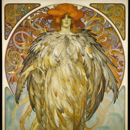 a beautifull intricate painting of a disembodied soul wearing a feathered cloak surrounded by tendrils, vivid colors, artstation, by jeremy mann, by alphonse mucha,