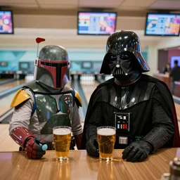 boba fett and darth vader drinking at a bowling alley bar in the movie the big lebowski - w 7 2 0