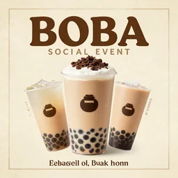boba social event promotion poster, vintage aesthetic