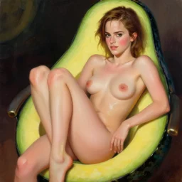 expressive oil painting, of emma watson as avocado chair, loving seductive look, smooth glowing skin, glistening body, love, adoration, blushing, glamour shot, by yoshitaka amano, by greg rutkowski, by jeremyg lipkinng, by artgerm, digital art, octane render