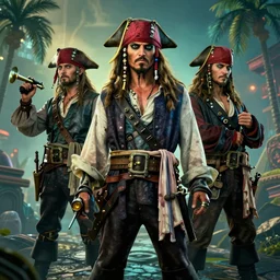 important looking pirates, making amazing stunning vfx, octane render, 4k