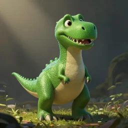 a green anthropomorphic dinosaur in the style of pixar, adorable and whimsical, fantasy, elegant, digital painting, artstation, unreal engine, octane render, concept art, matte, sharp focus, high contrast, illustration, art by studio ghibli