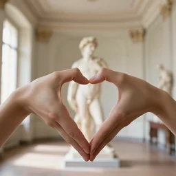 hands folded in the shape of a heart in a bright spring room, wrote renaissance michelangelo