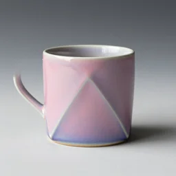 avant - garde geodesic triangle ceramic mug with pink and purple pearlescent glaze