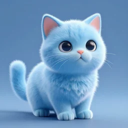 a 3 d render of a very fuzzy light blue cat