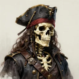 portrait of a steampunk skeleton pirate, highly detailed, digital painting, trending on artstation, devianart, cgsociety, concept art, sharp focus, illustration, art by sebastien mitton, viktor antonov, sergey kolesov