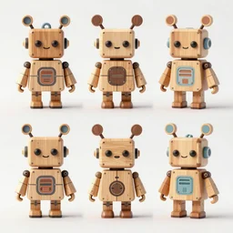 illustration artoys cute figurine wooden robots animals, cyberpunk, highly detailed, symetrical, geometrical, cgsociety, artstation