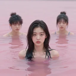 lee jin - eun emerging from pink water by greg rutkowski, claude monet, conrad roset, takato yomamoto, rule of thirds, seductive look, beautiful