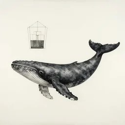 whale by dan mumford and peter doig and edward hopper, symmetrical, minimal, black ink, thick lines highly detailed, muted colours, masterpiece 8 k