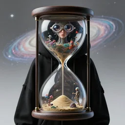 utopian Galaxy, raf simons Black Hoodie fashion couture, intricately detailed tiny humanoid inside an hourglass in the style of Emiliano Ponzi and  Chris Ware, futuristic 1990s contemporary art, sci-fi,eye glass, inside view, humanoid pov, intricate artwork by Tooth Wu and wlop and beeple, octane render, trending on artstation, greg rutkowski very coherent symmetrical artwork, depth field, unreal engine, cinematic, hyper realism, high detail, octane cinema 4D render, A24 cinematography, 8k