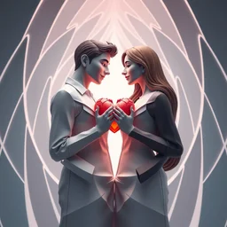 style of santiago calatrava, perfectly centered symmetrical balanced male and female portrait of man and woman in love sharing one heart. high coherence ; fractal geometrical 3 d cartoon 8 k ultra hd