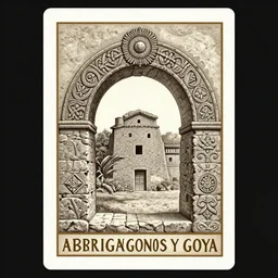 arco de piedra decorativo construccion antigua by aborigenes patagonicos y goya, trading card, grabado, ortografico,