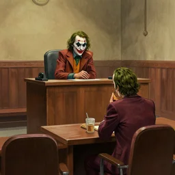 courtroom sketch of the Joker on trial for public intoxication