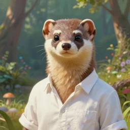 portrait painting of a weasel in a white shirt by wenjun lin, irakli nadar, bright colors, octopath traveler, wenjun lin, unreal engine 5 highly rendered, global illumination, radiant light, detailed and intricate environment