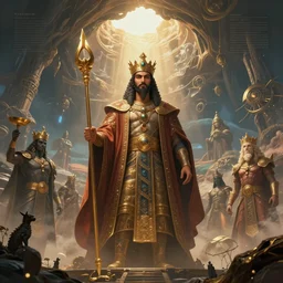 a majestic photograph of the king of agharta, land of advanced races, giant, hollow earth infographic, illustrations, dynamic lighting, digital art, fantastically beautiful, illustration, aesthetically inspired by leonardo da vinci, trending on artstation, art by john romita jr, 8 k, upscale