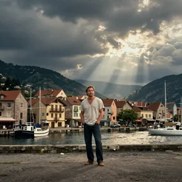 wide shot of brad pitt at port des canonge