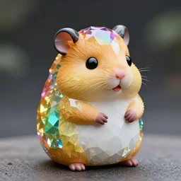 photo of cute [ faceted ] figurine of large rainbow gems shaped like a ( hamster )