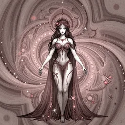 fractal goddess, drawn by artgerm, digital artwork by karol bak, background by rhads