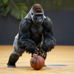 gorilla playing basketball