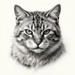a well designed portrait of warrior cat with scary eyes, detailed, realistic, sketch style, artstation, greg rutkowski, 8 k resolution.