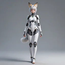 beautiful full body portrait of a human like anime girl android with pale skin and fox ears, high quality, highly detailed, 4 k, drawn by wwpgi, trending on artstation, digital art, rendered in unity 3 d