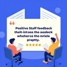 isometric flat art graphic for positive staff feedback that is exciting and promotional