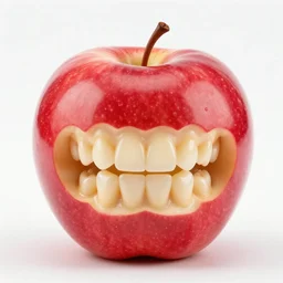 an apple with real teeth in a studio