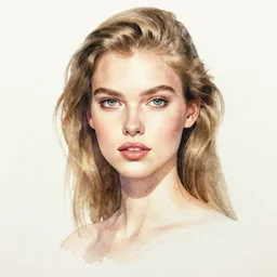 portrait of a young female Danish supermodel, watercolor by Charles Xhang