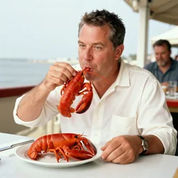 the gortons fisherman at red lobster eating a lobster, in the style of eugene atget and peter witkin