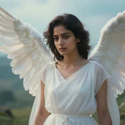 masterpiece closeup portrait of a angel in a surreal dream landscape, cinematic lighting, Jayison Devadas style, 8k