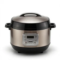 vintage rice cooker, photorealistic, isolated on a pure white background, centered, entire object in frame, sharp focus, soft studio lighting
