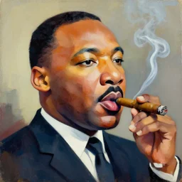 abstract painting of Martin Luther King Jr smoking a cigar