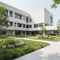 beautiful landscaping, brutalist architecture, olmsted, masterpiece