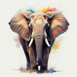 symmetrical artistic painting of an elephant made with brush strokes and colour explosions, digital art by beeple