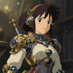 anime girl that is a steampunk cyborg, portrait, studio ghibli, extremely detailed,