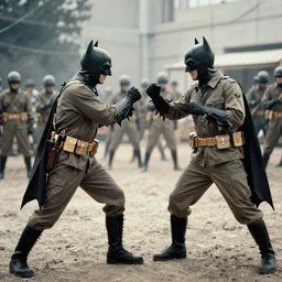 Batman fighting in the Vietnam War, analog photograph, gritty, 1967