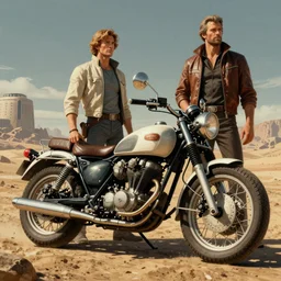 moebius and ralph mcquarrie style, vintage classic motorcycle, retro sci - fi, blade runner 2 0 4 9, pulp sci - fi, technical illustration