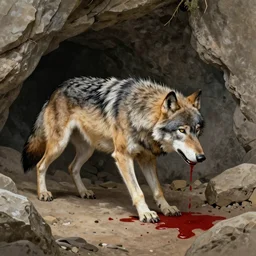 wolf drawn with blood in a cave by prehistorical human