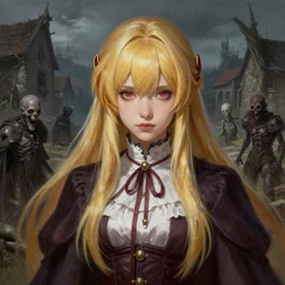 Shalltear Bloodfallen Casting Summon Undead 6 in a village, detailed, centered, digital painting, artstation, concept art, donato giancola, Joseph Christian Leyendecker, WLOP, Boris Vallejo, Breathtaking, 8k resolution, extremely detailed, beautiful, establishing shot, artistic, hyperrealistic, beautiful face, octane render, cinematic lighting, dramatic lighting, masterpiece