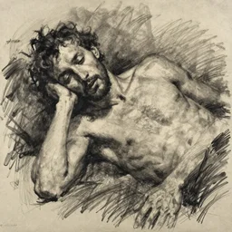 drawing sketch of a dying man, by Ilya Repin, charcoal, chalk, russian academic, detailed, spontaneous linework