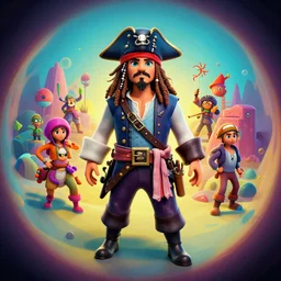 a cool looking pirate, colorful, contrast, 3 d scene, greg rutkowski, zabrocki, karlkka, jayison devadas, trending on artstation, 8 k, ultra wide angle, zenith view, pincushion lens effect