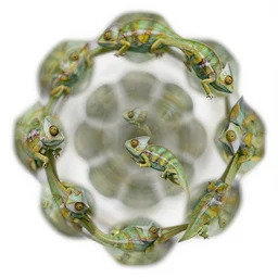 irregular fractals of chameleons, warped hexagons, motion blur, distortion