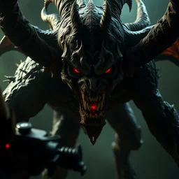 photorealistic rendering of eldritch demon from resident evil 7 in the style of michael whelan and gustave dore. hyperdetailed photorealism by greg rutkowski, 1 0 8 megapixels, cinematic lighting.