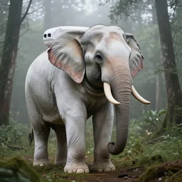 giant elephant wearing white spacesuit as astronaut in the woods, foggy mood, overcast bokeh - c 8