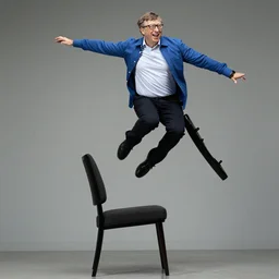 bill gates jumping over a chair