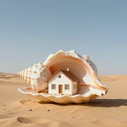 a single house in the shape of a giant seashell, standing in the middle of the desert by john harris