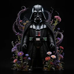 Flowers growing and winding looking like Darth Vader, black background, fantasy portrait, cosmic horror concept art, 4k HD, trending on ArtStation